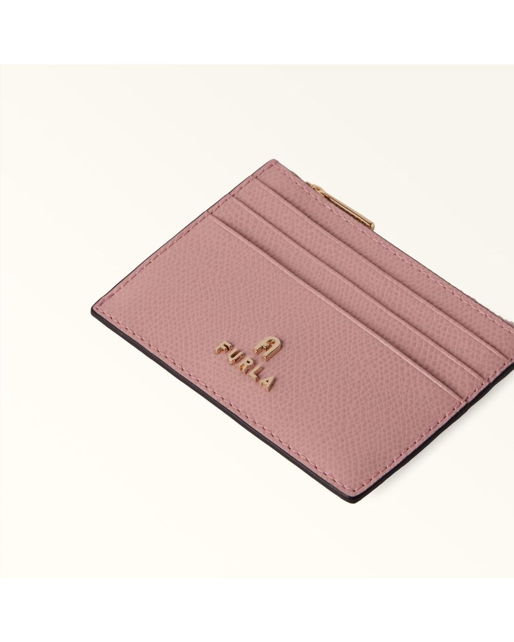 Furla Pink Camelia Card Case Cloudy Textured Leather