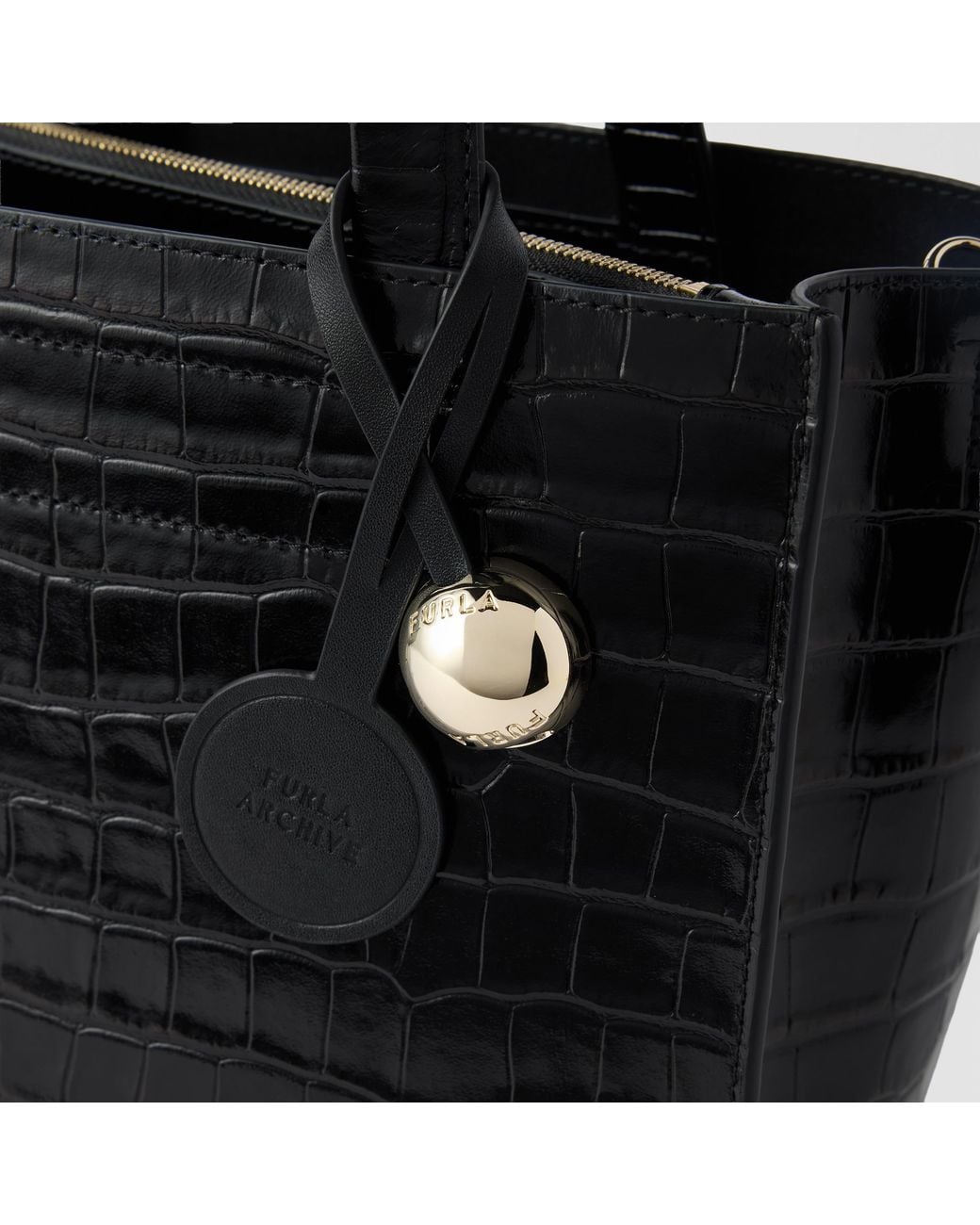 Furla Black Divide It Tote Nero Cocco Print Calf Leather