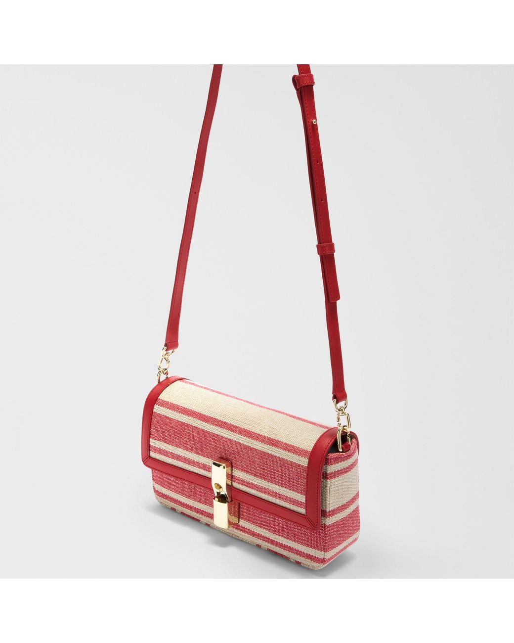 Furla Red Iride Crossbody Toni Lacca Canvas Stripes Fabric + Sidney Calf Leather