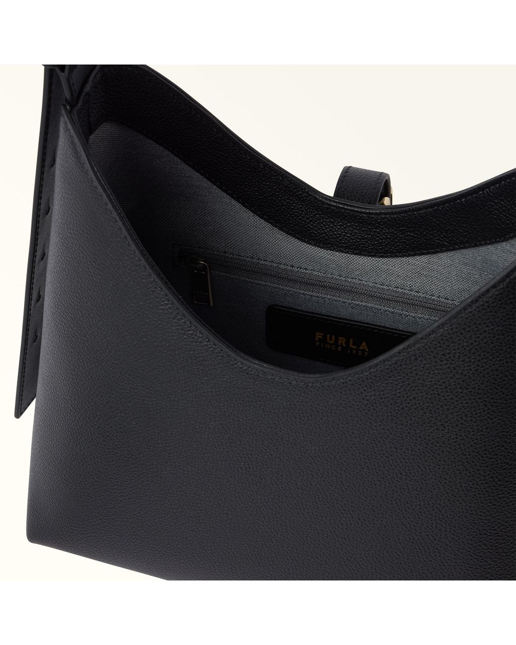 Furla Black Goccia Shoulder Bag Nero Night Calf Leather