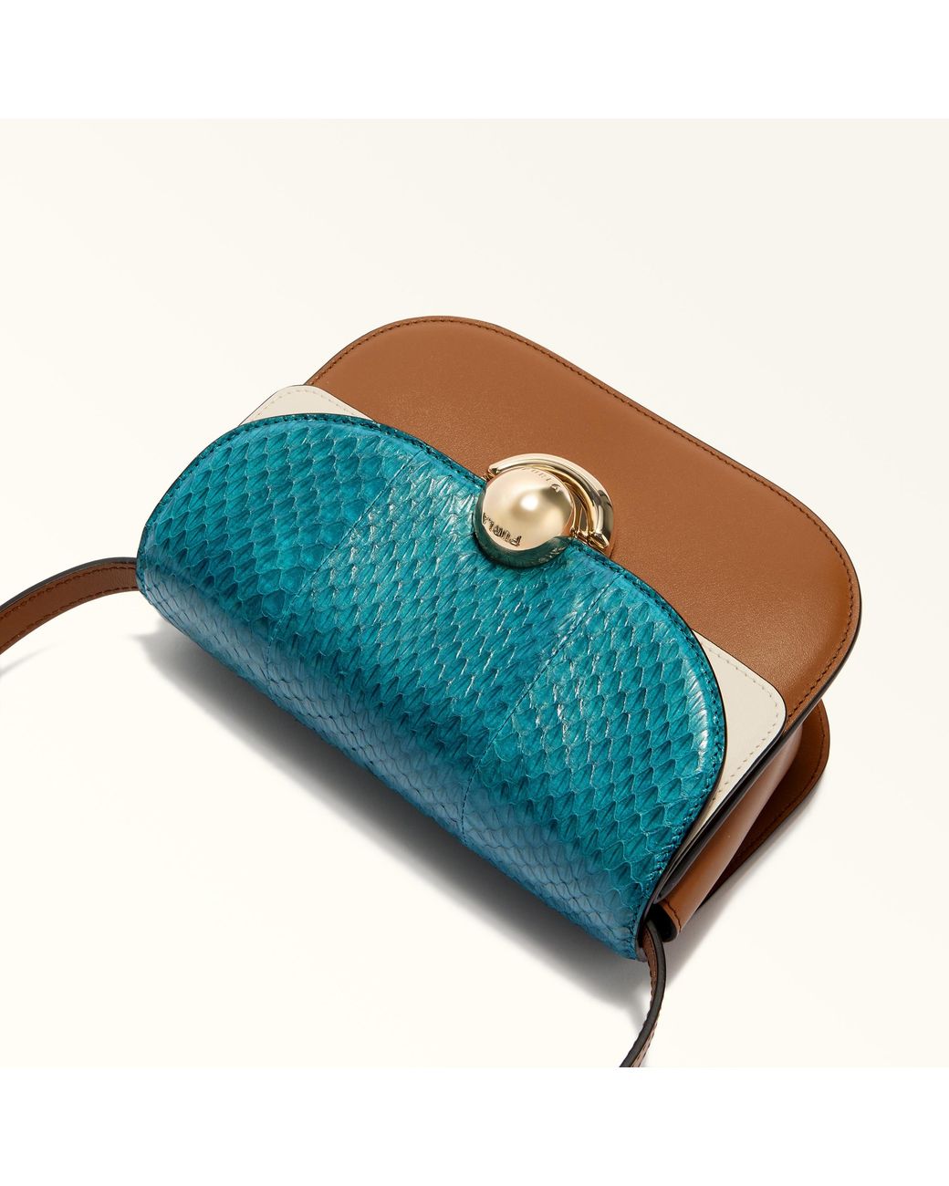 Furla Blue Sfera Crossbody Mini Amatore Elaphe Lux Leather + Soft Calf Leather