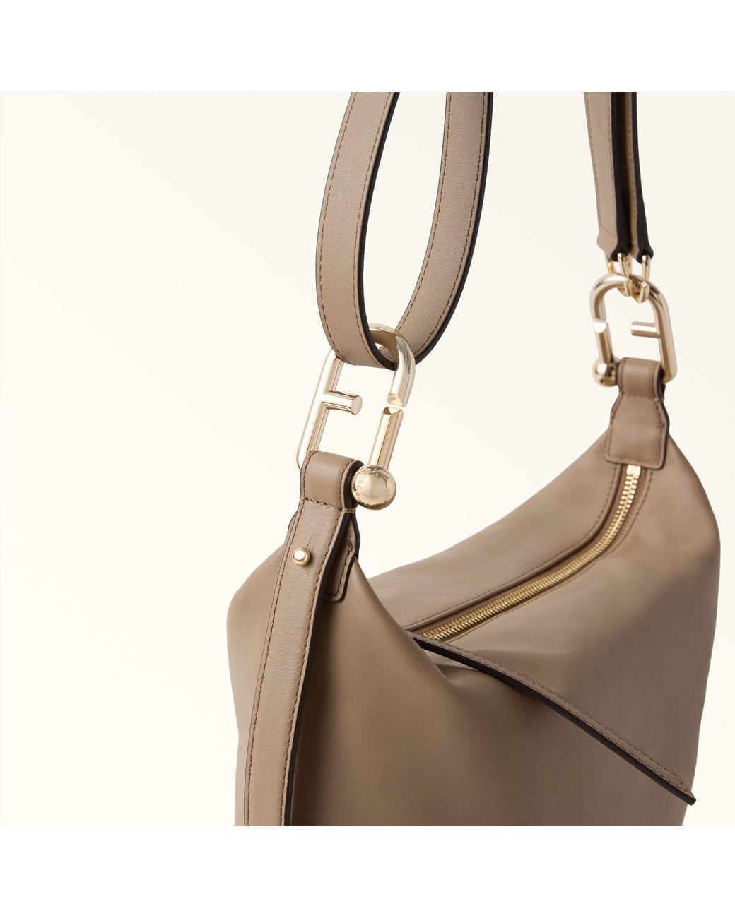Furla Brown Nuvola Shoulder Bag Greige Claris Lux Calf Leather