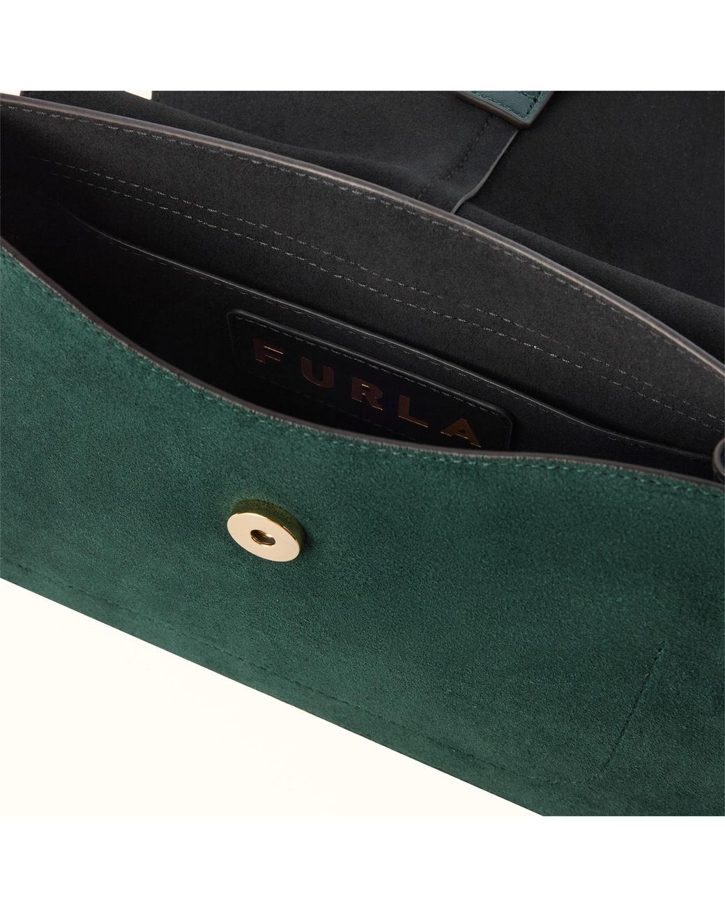 Furla Green Flow Top Handle Toni Dark Forest Suede + Claris Lux Calf Leather