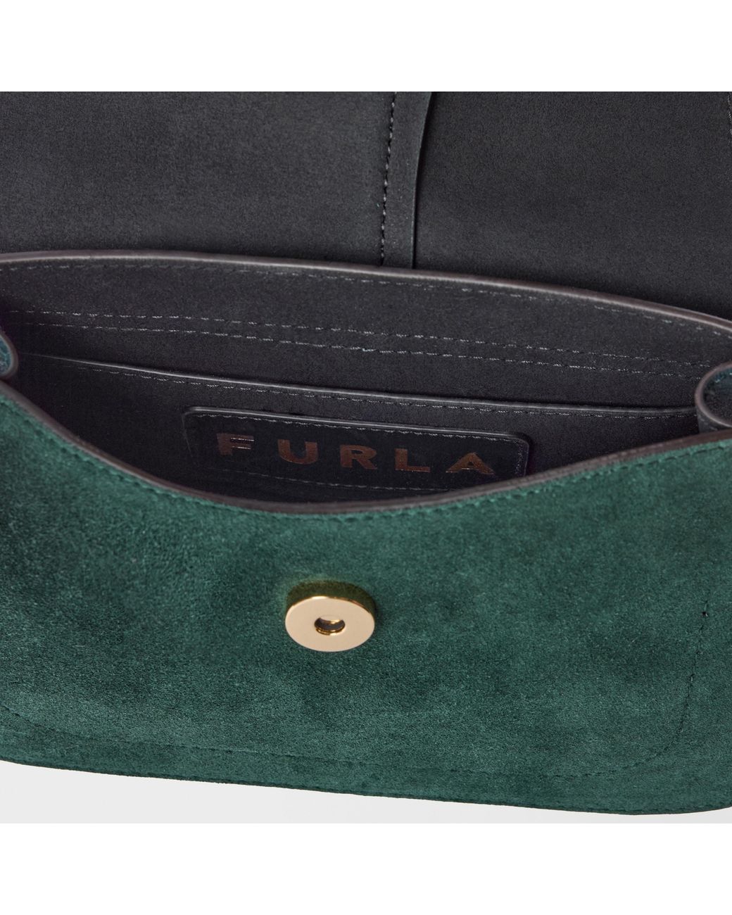 Furla Black Flow Top Handle Mini Toni Dark Forest Suede + Claris Lux Calf Leather