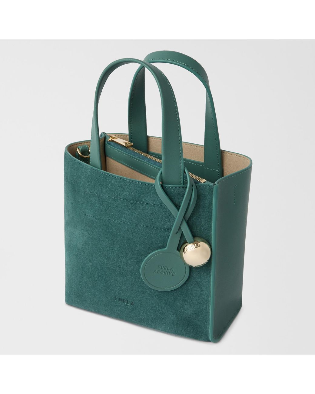 Furla Green Divide It Tote Mini Toni Edera Suede + Sidney Calf Leather