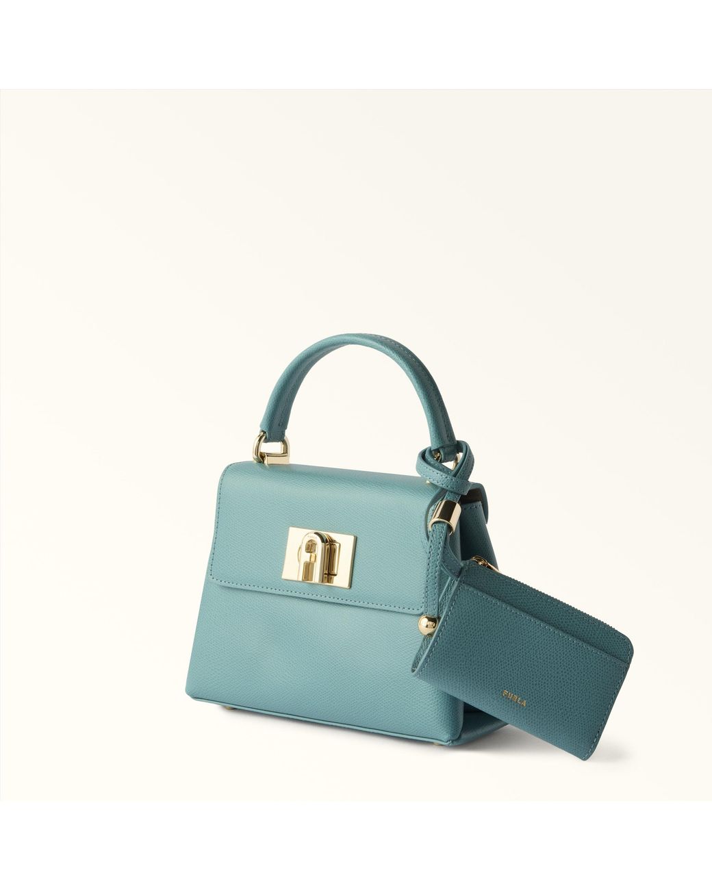 Furla Blue Laura Card Case Cloud Textured Leather