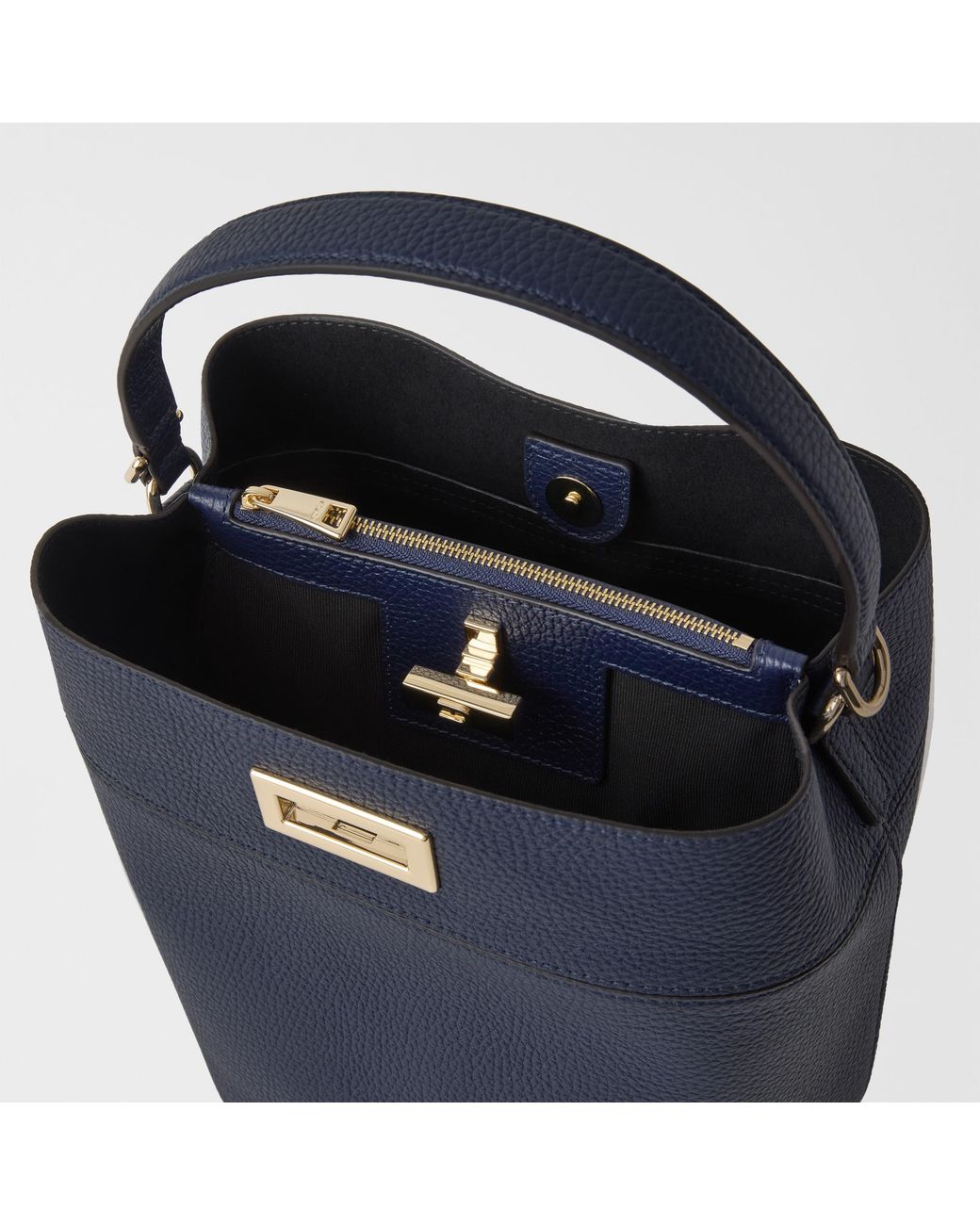 Furla Blue Amelia Bucket Bag Ink Grained Calf Leather