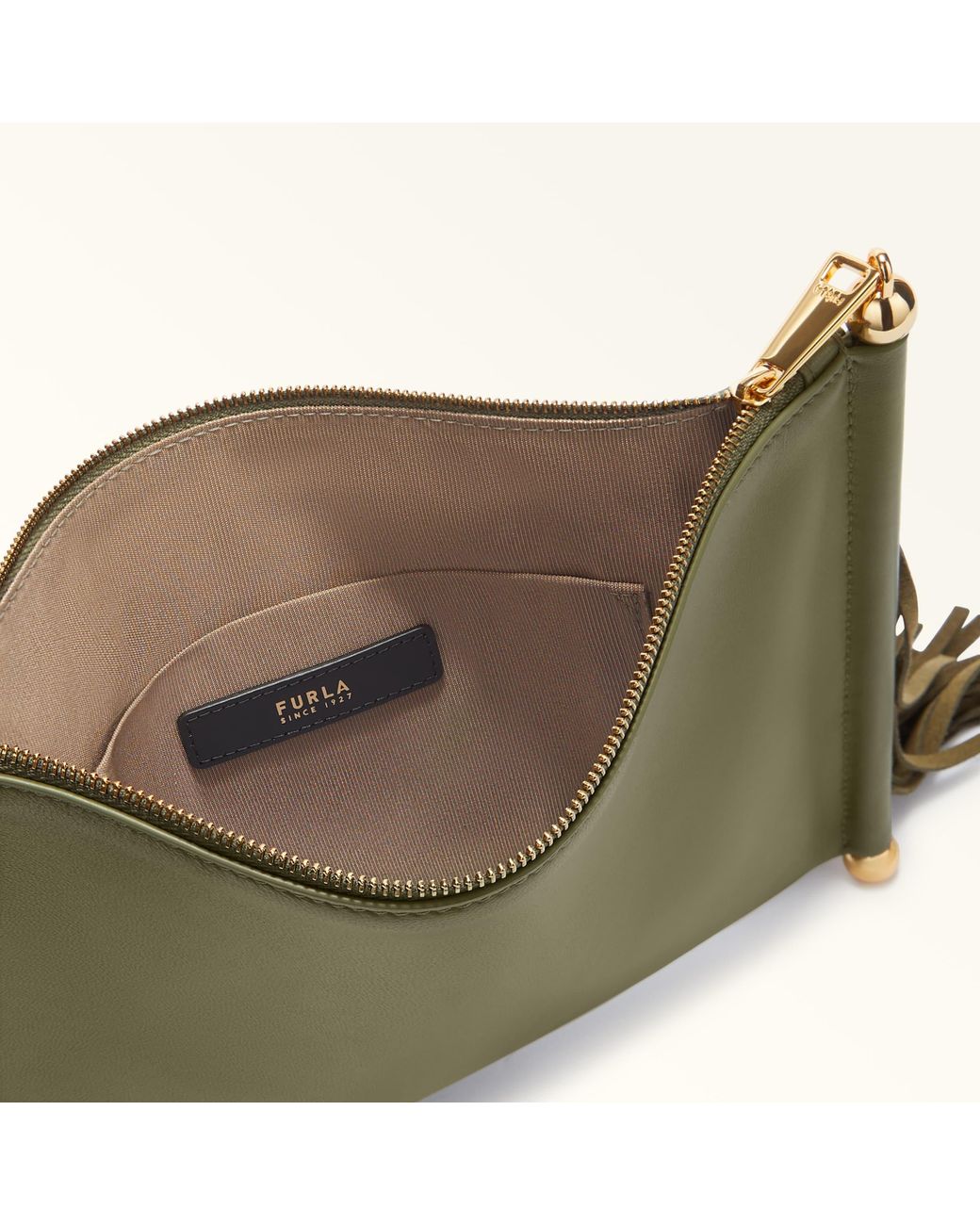 Furla Green Sfera Soft Shoulder Bag Toni Avocado Nappa Leather + Suede Fringes