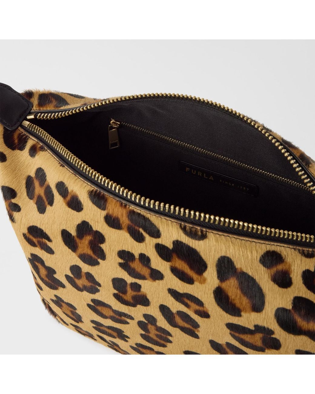 Furla Metallic Tonie Shoulder Bag Toni Cioccolato Leopard Print Pony Calf Leather