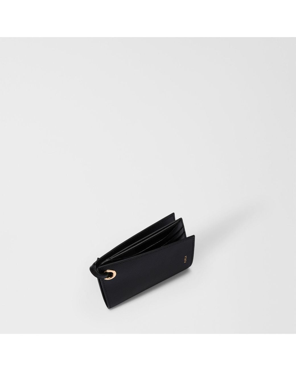 Furla Black Laura Card Case Nero Textured Leather