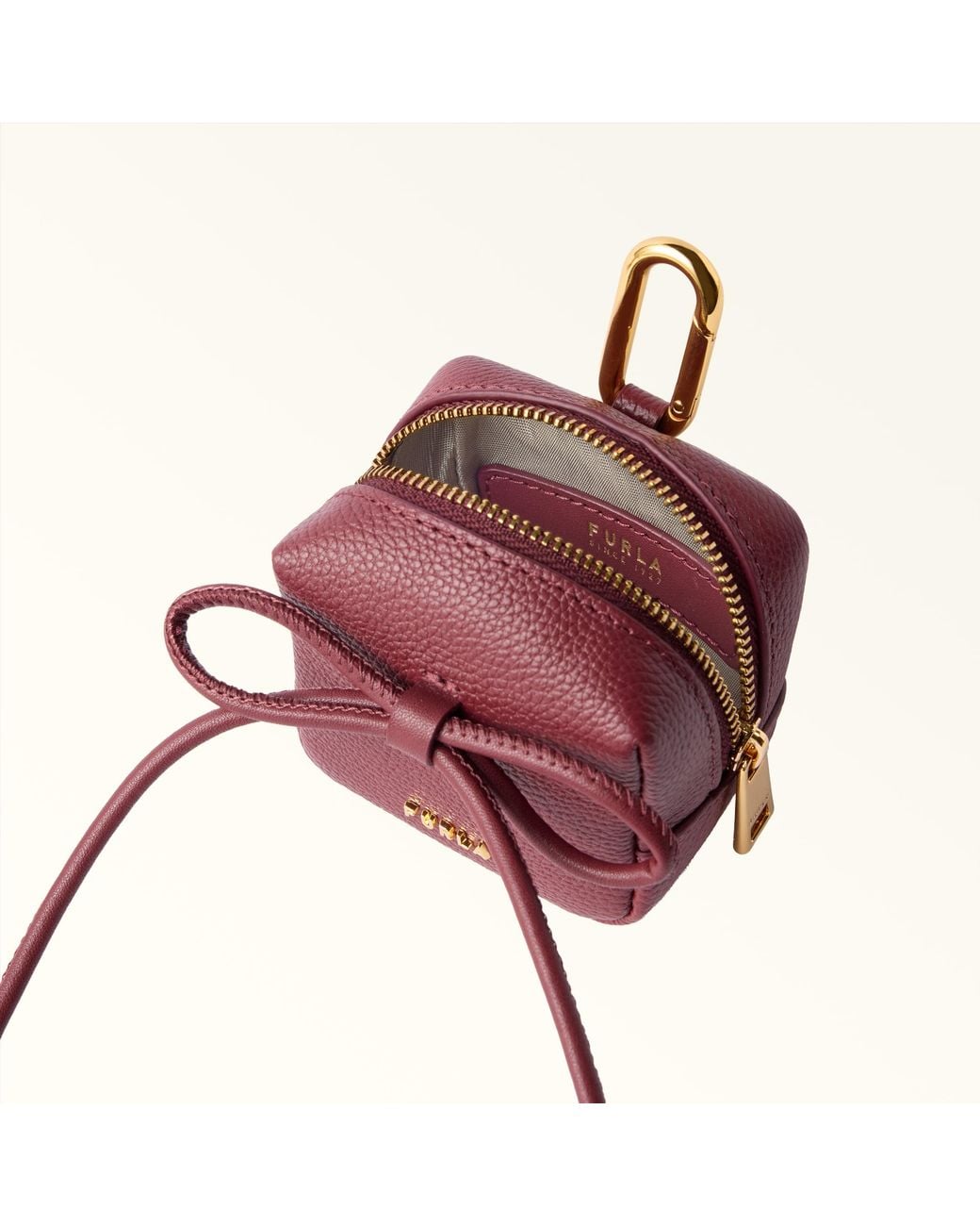 Furla Red Poppy Charm Apple Diamond Grained Leather + Sidney Calf Leather
