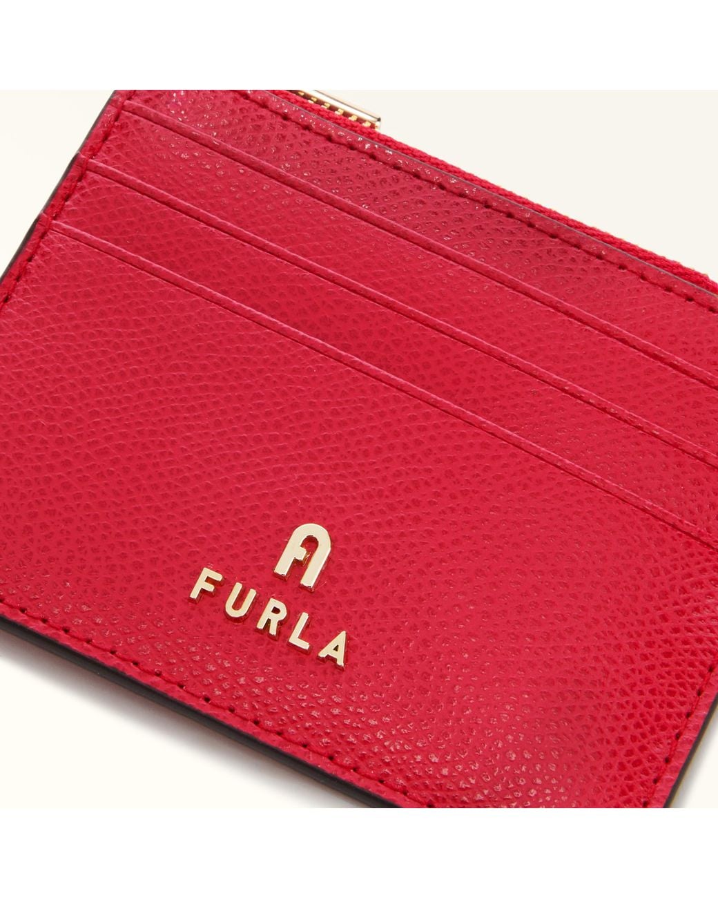 Furla Camelia Card Case Ruby Textured Leather
