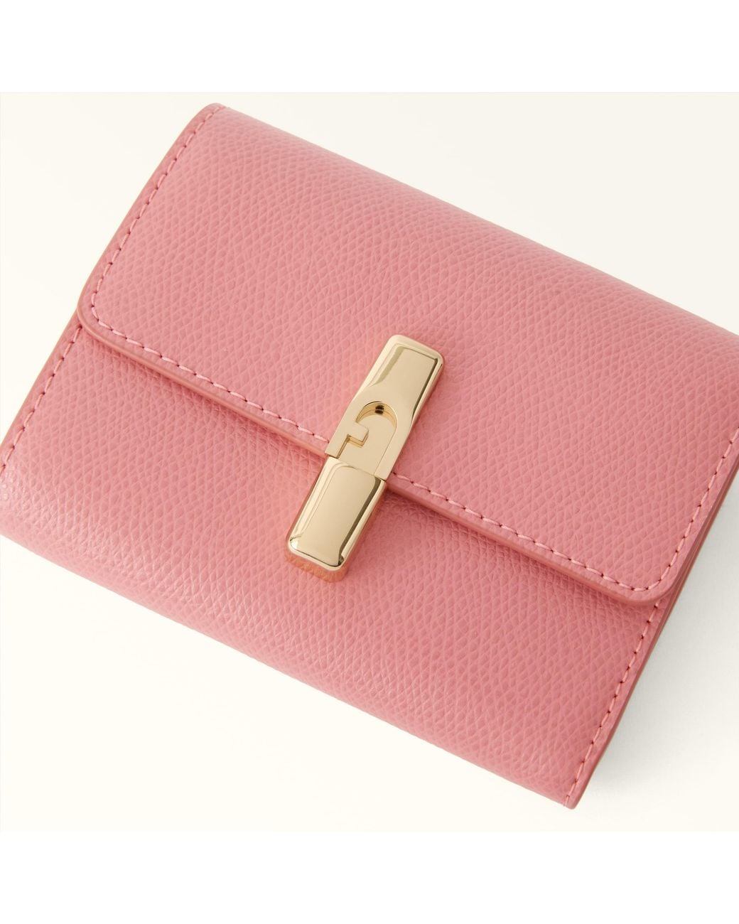 Furla Pink Iride Compact Wallet Rosewood Textured Leather
