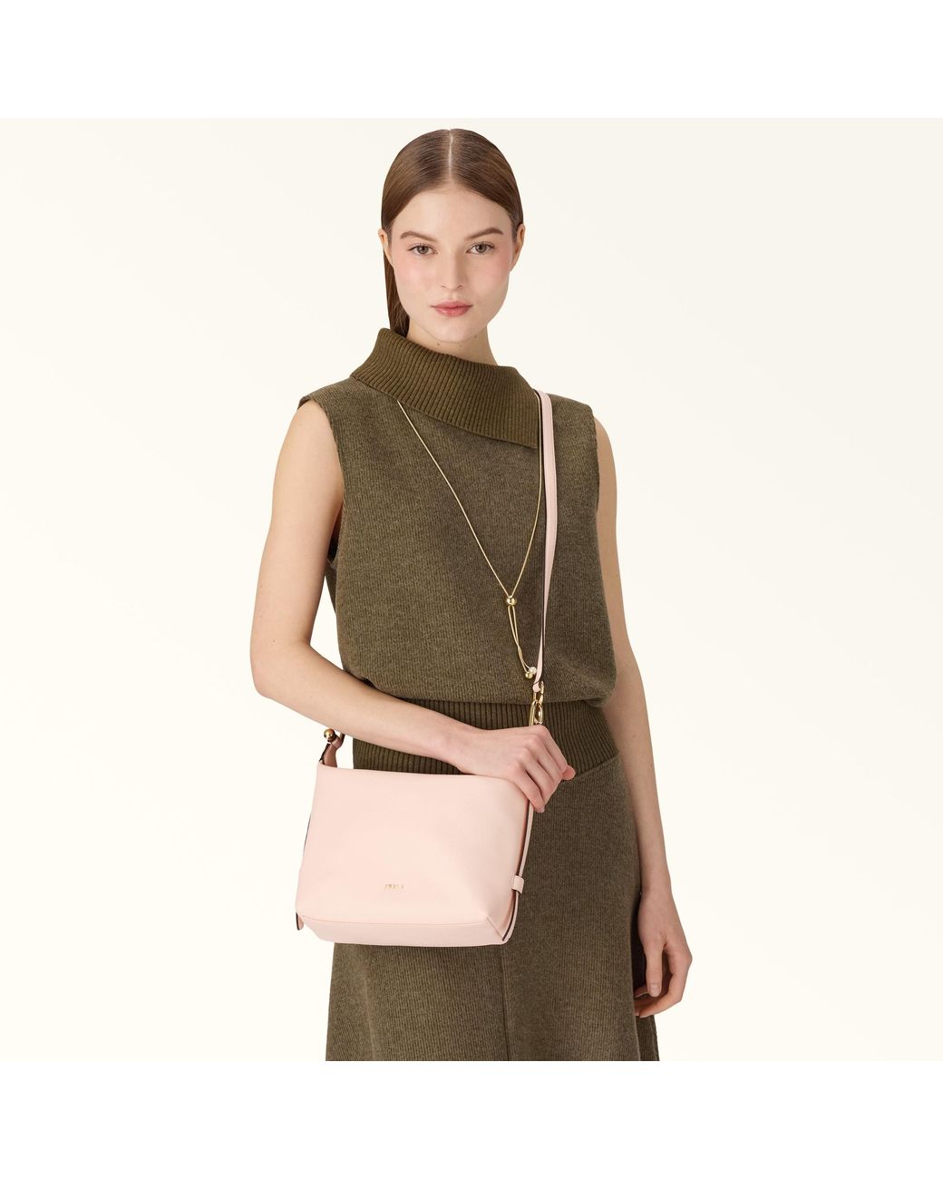 Furla Pink Tonie Shoulder Bag Dusty Ares Soft Textured Leather