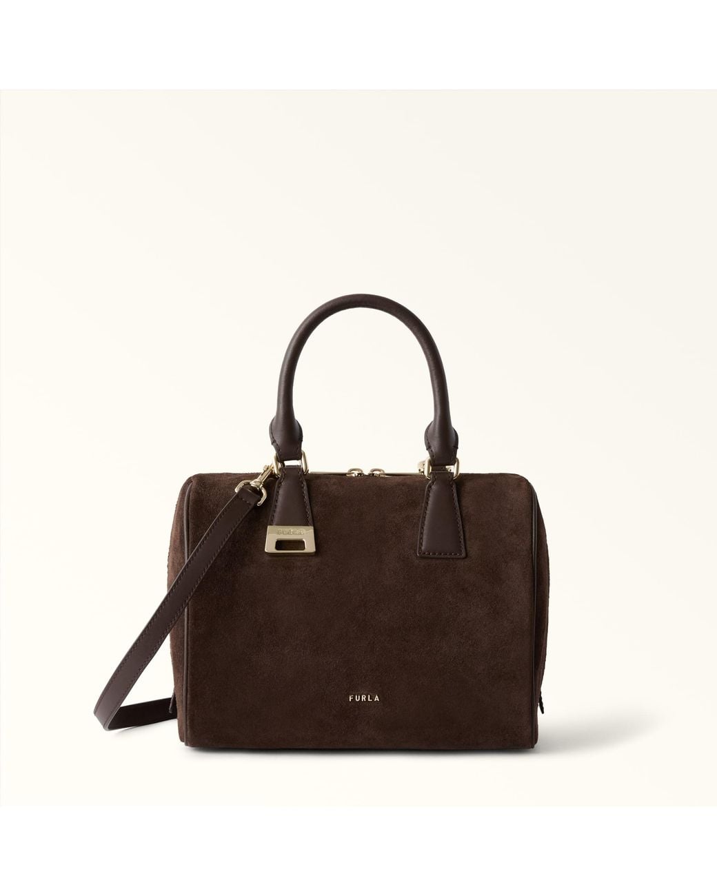 Furla Brown Olivia Boston Bag S Toni Cioccolato Suede + Sidney Calf Leather