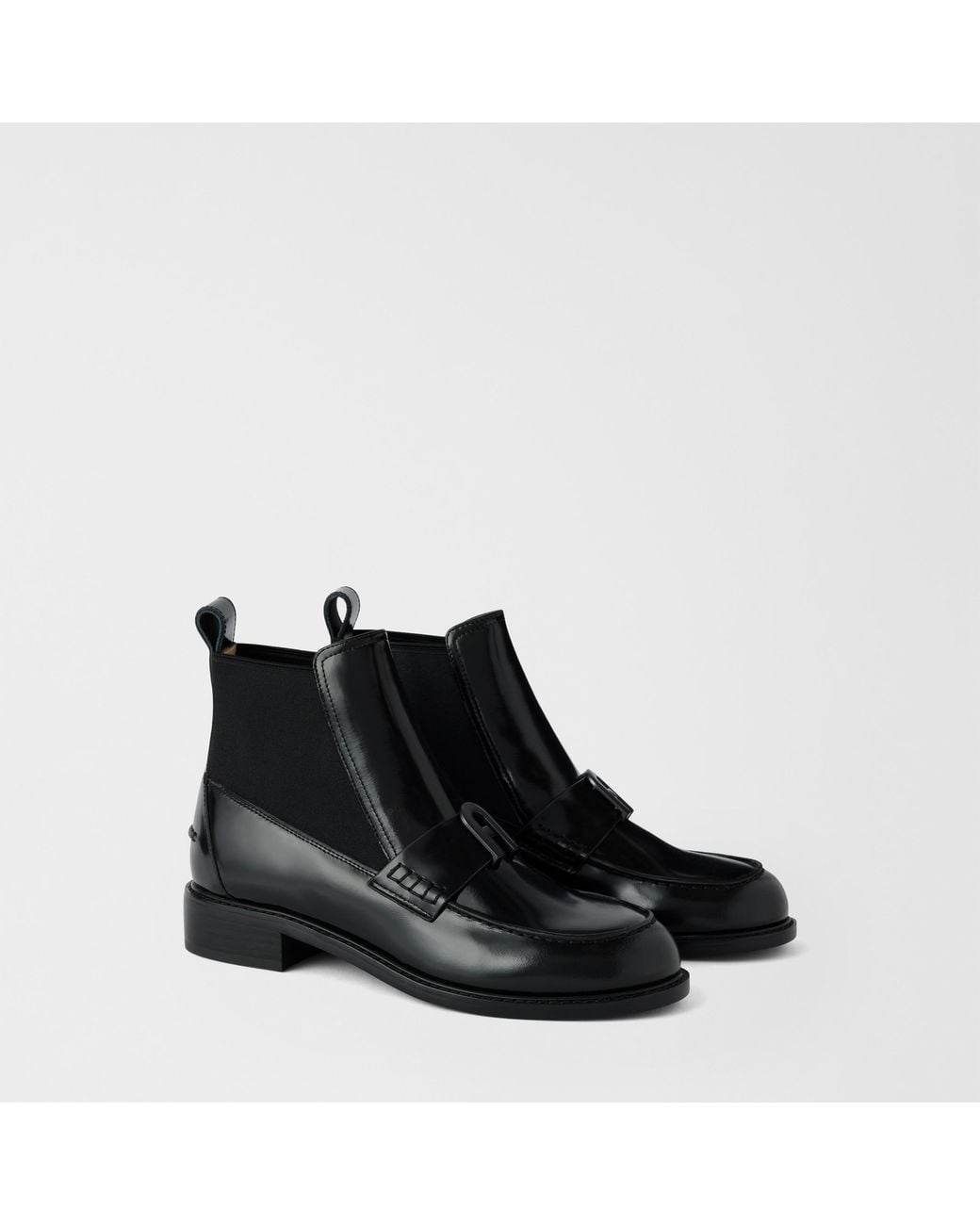Furla Black College Ankle Boots Nero Calf Leather With Shining Effect
