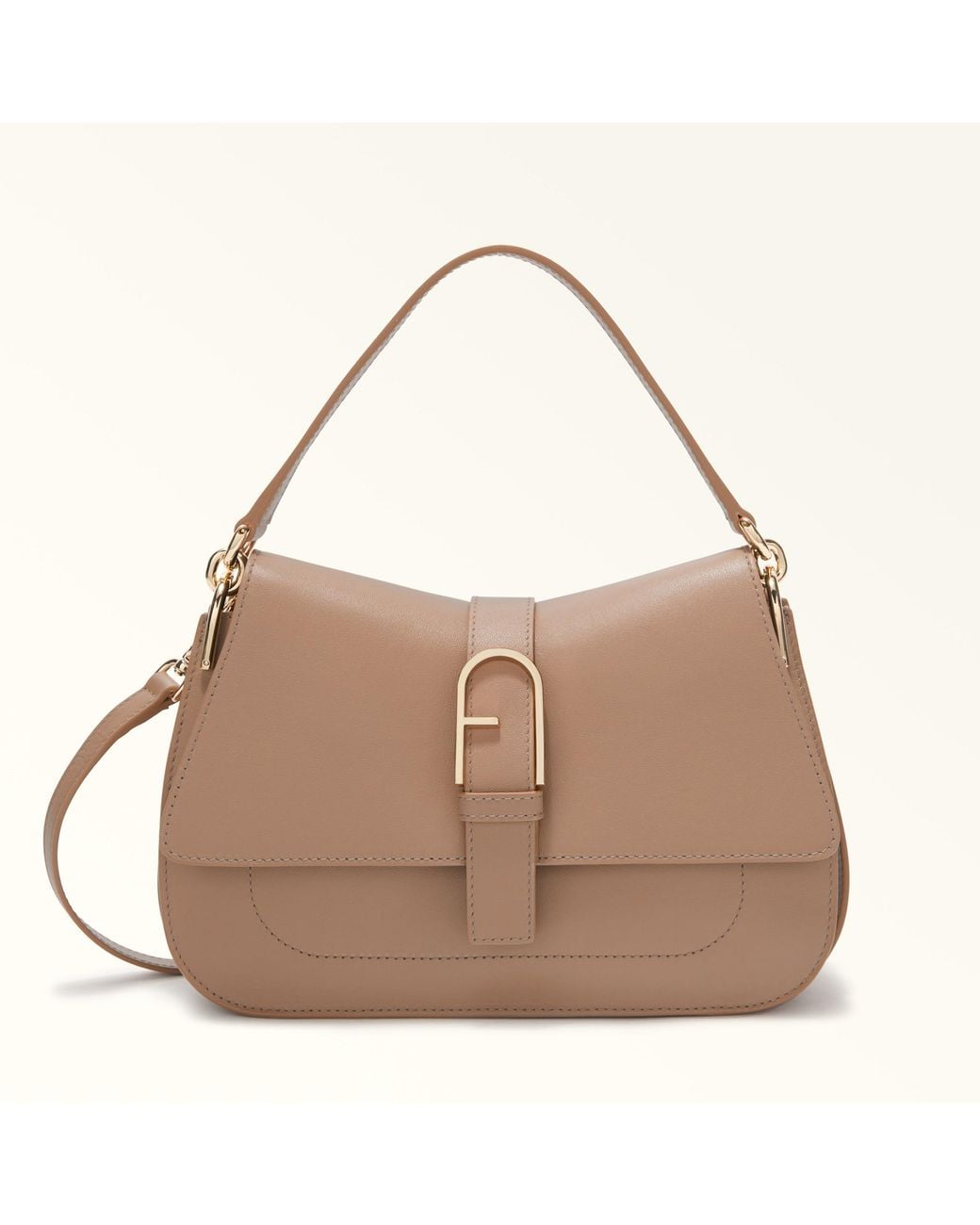 Furla Brown Flow Top Handle Greige Claris Lux Calf Leather