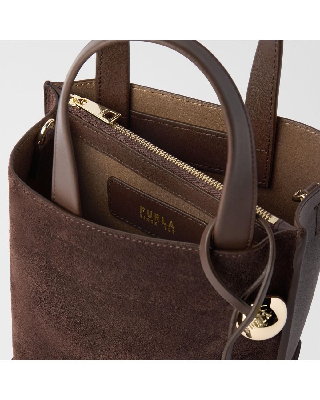 Furla Brown Divide It Tote Mini Toni Espresso Suede + Sidney Calf Leather