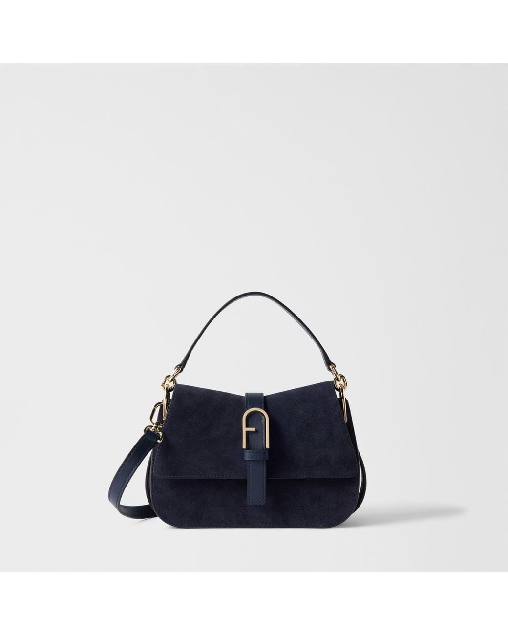 Furla Blue Flow Top Handle Mini Toni Mediterraneo Suede + Claris Lux Calf Leather