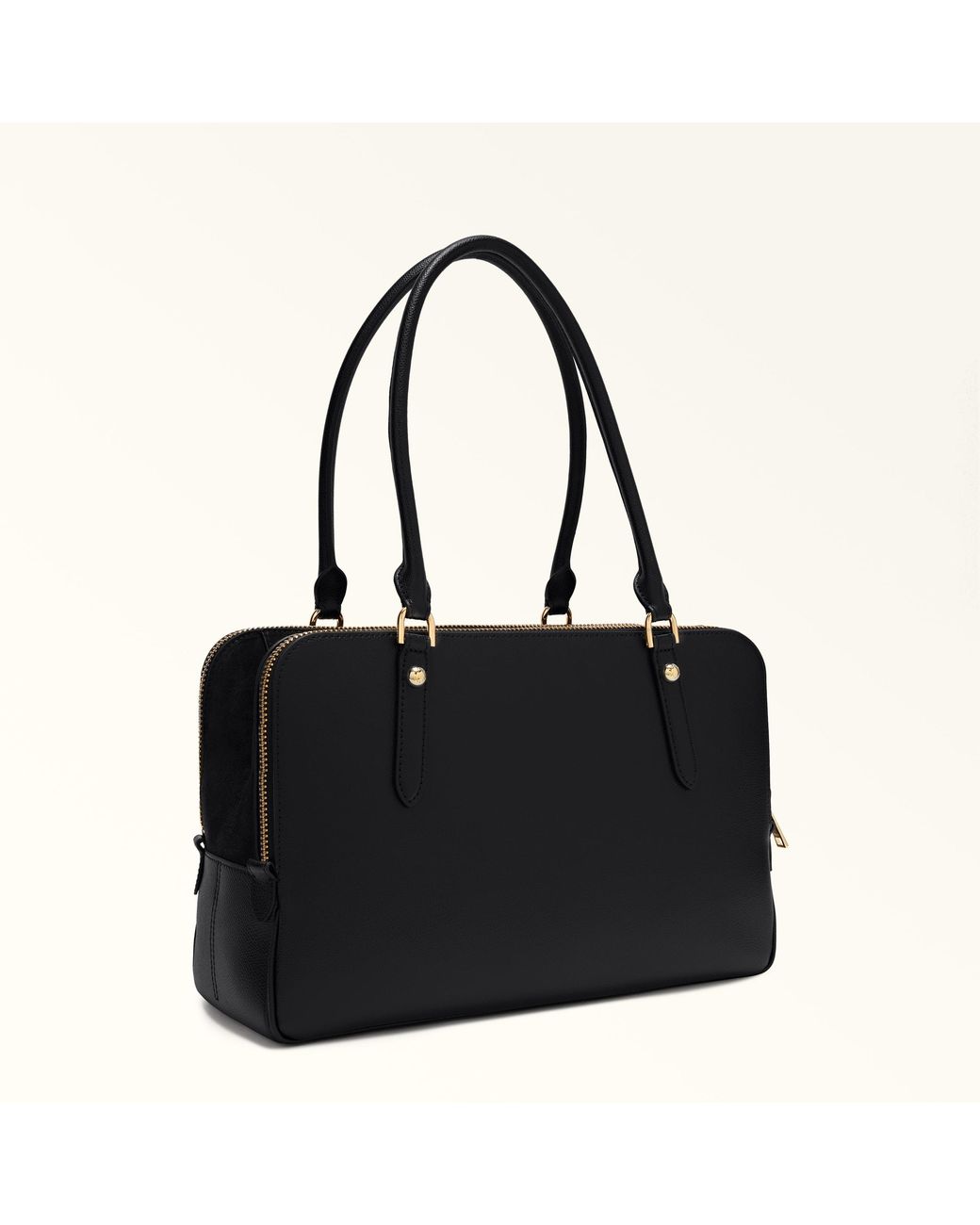 Furla Black Giulia Boston Bag L Nero Textured Leather + Suede