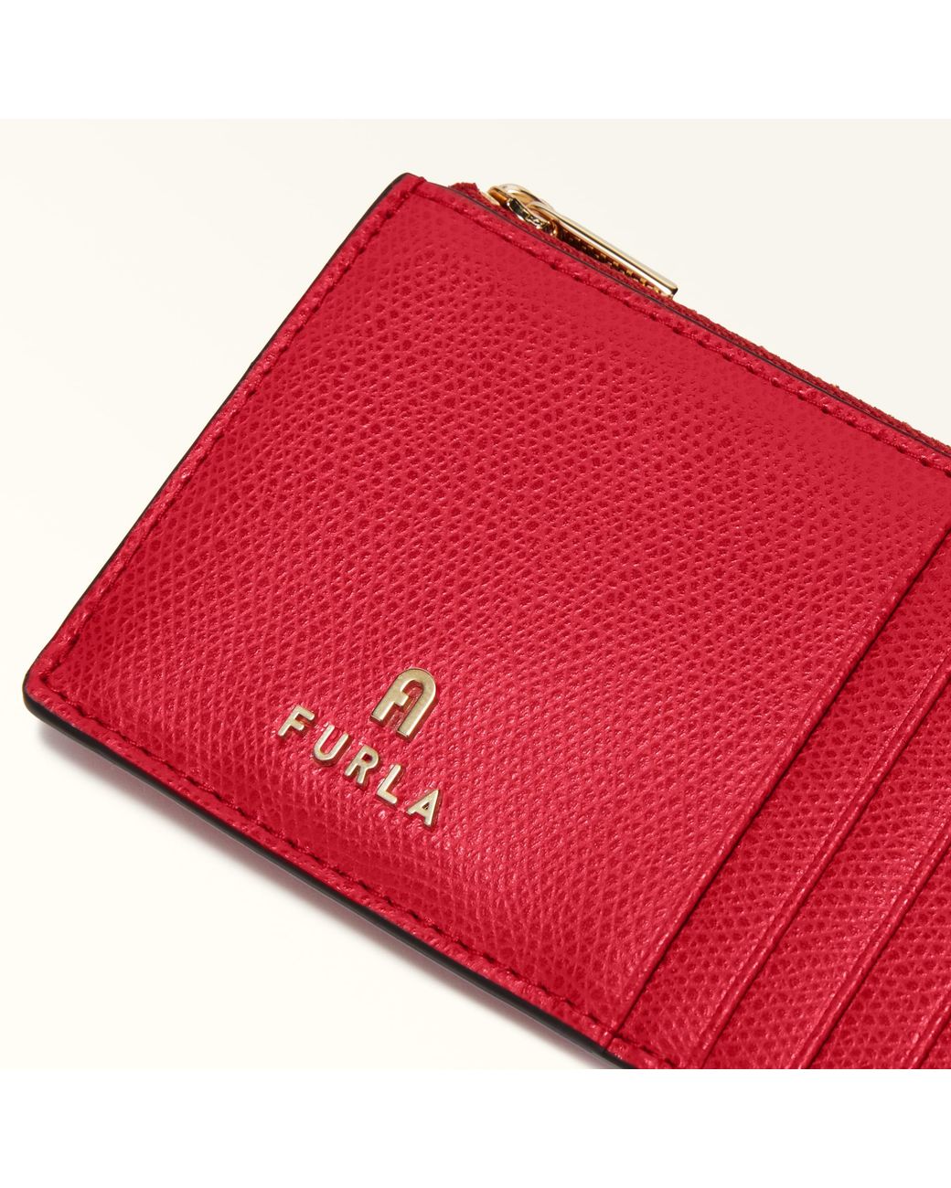 Furla Camelia Card Case Ruby Textured Leather