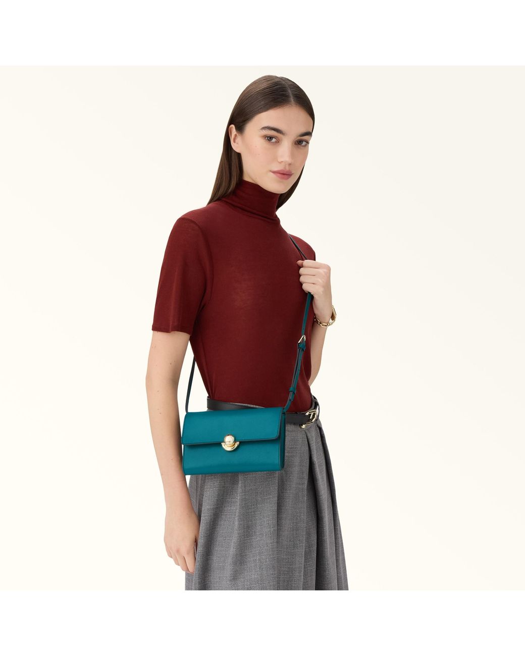 Furla Blue Sfera Mini Bag Amatore Sidney Calf Leather