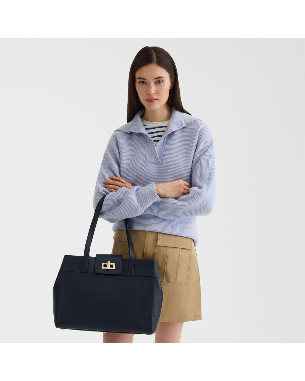 Furla Blue Amelia Tote Ink Diamond Grained Leather