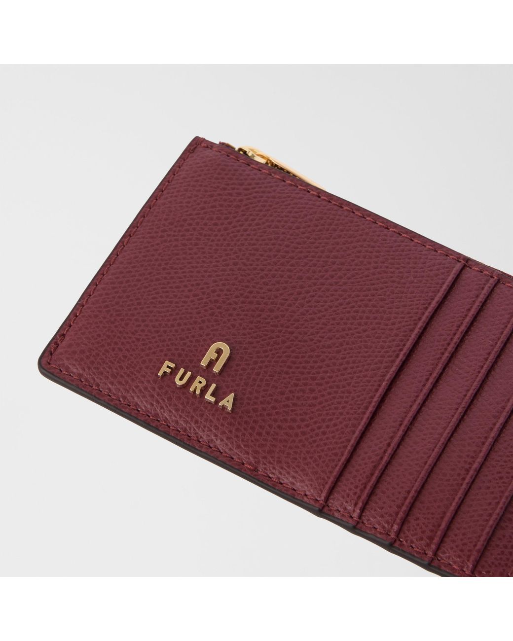 Furla Purple Camelia Card Case Apple Textured Leather