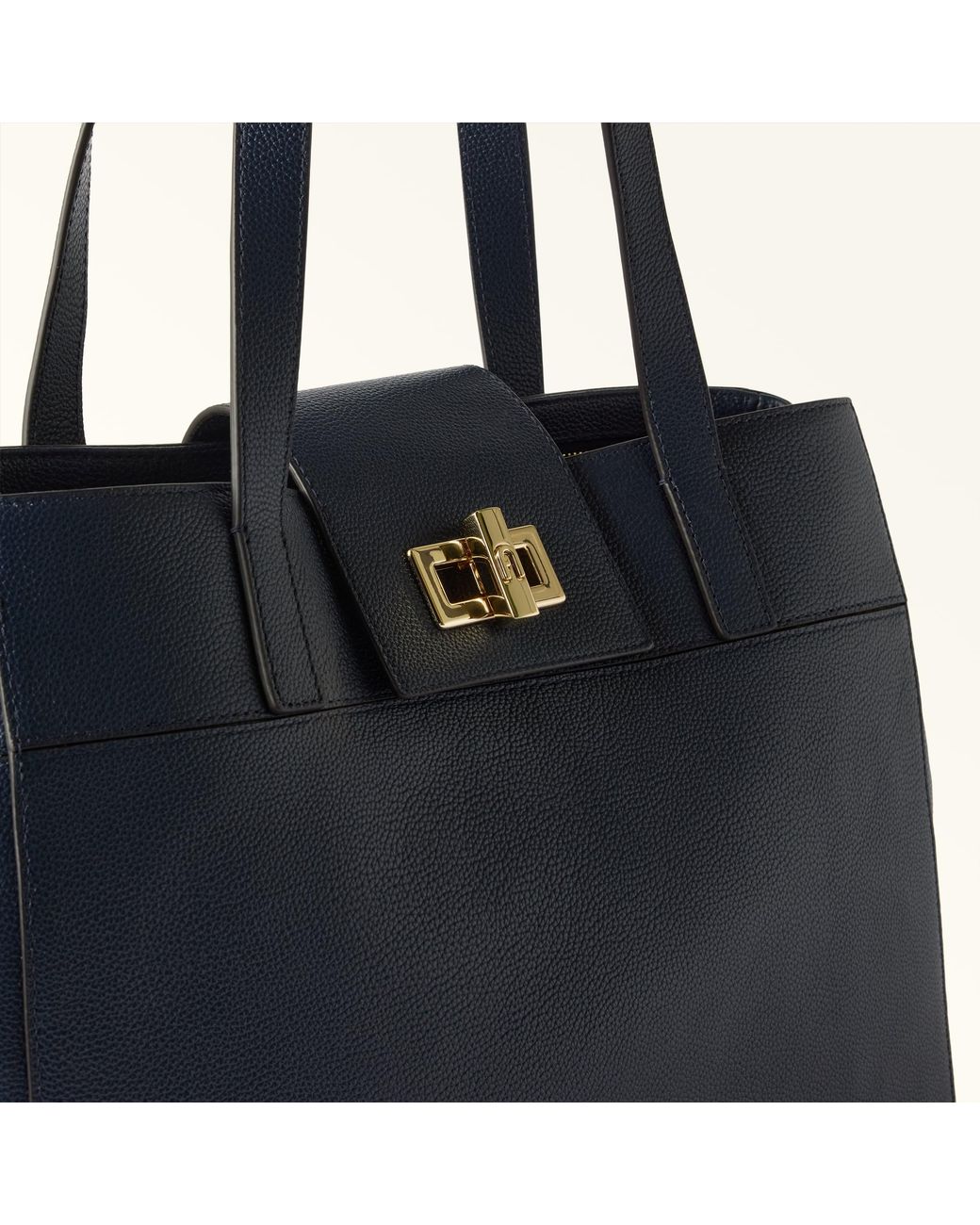 Furla Blue Amelia Tote Ink Diamond Grained Leather