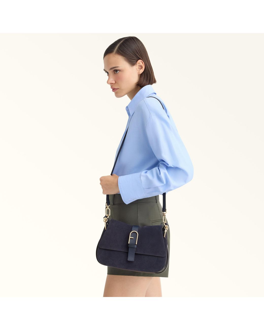 Furla Blue Flow Top Handle Toni Mediterraneo Suede + Claris Lux Calf Leather