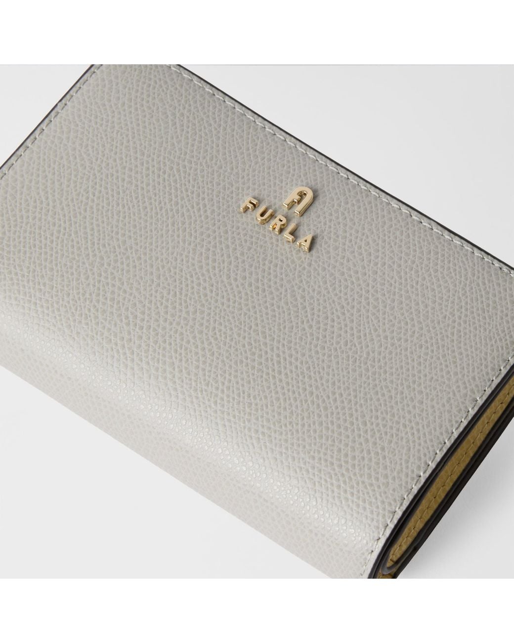 Furla Gray Camelia Compact Wallet Stone Textured Leather