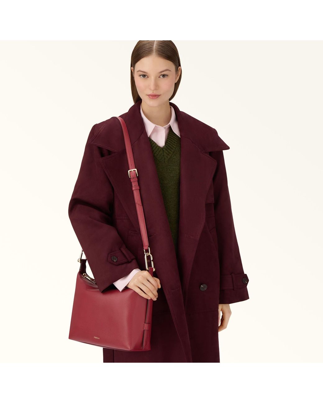 Furla Tonie Shoulder Bag Ciliegia D Ares Soft Textured Leather