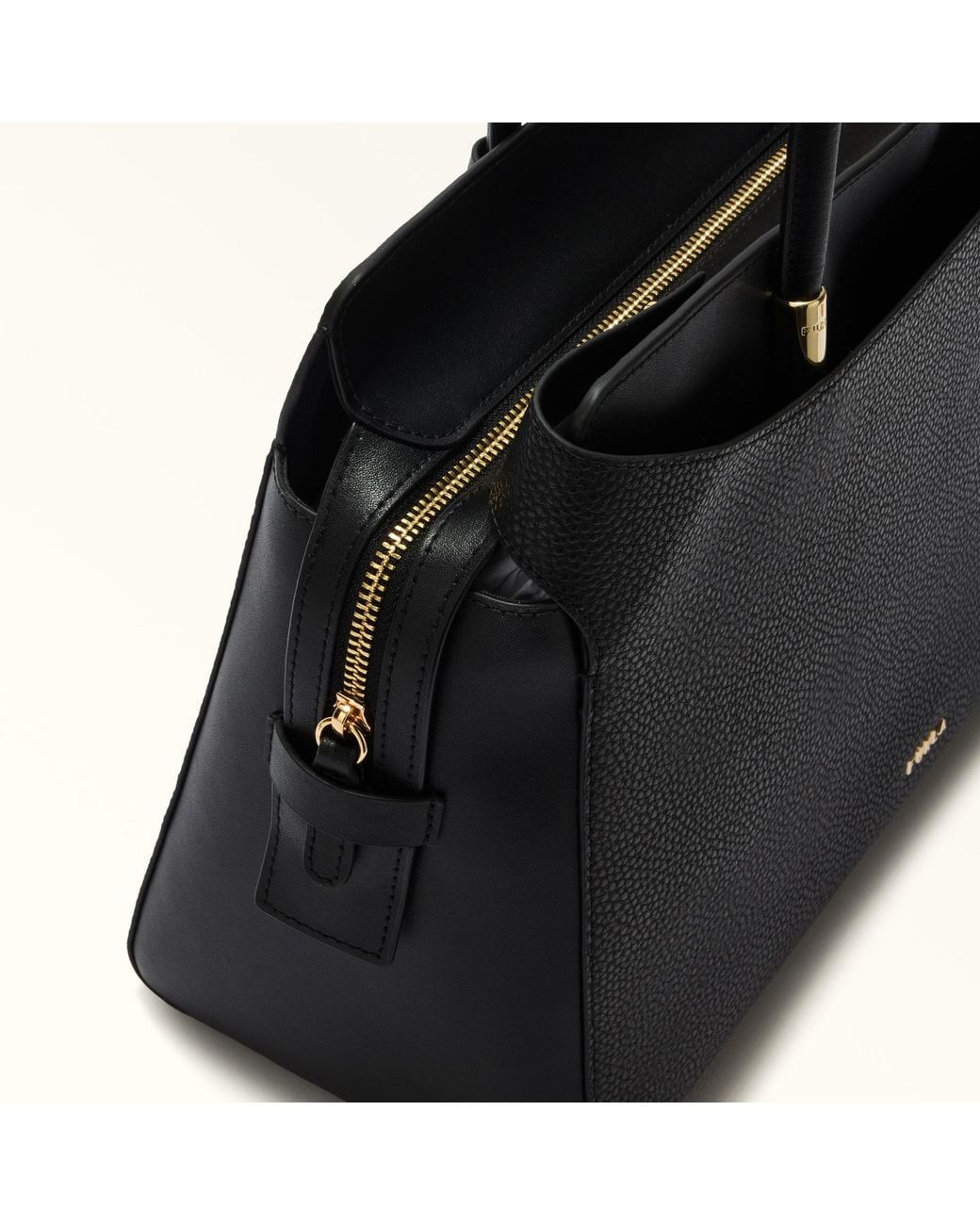 Furla Black Eris Tote Nero Keria Grained Calf Leather + Sidney Calf Leather