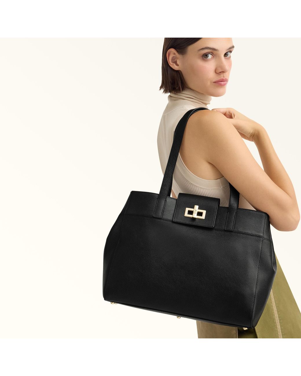Furla Black Amelia Tote Nero Diamond Grained Leather