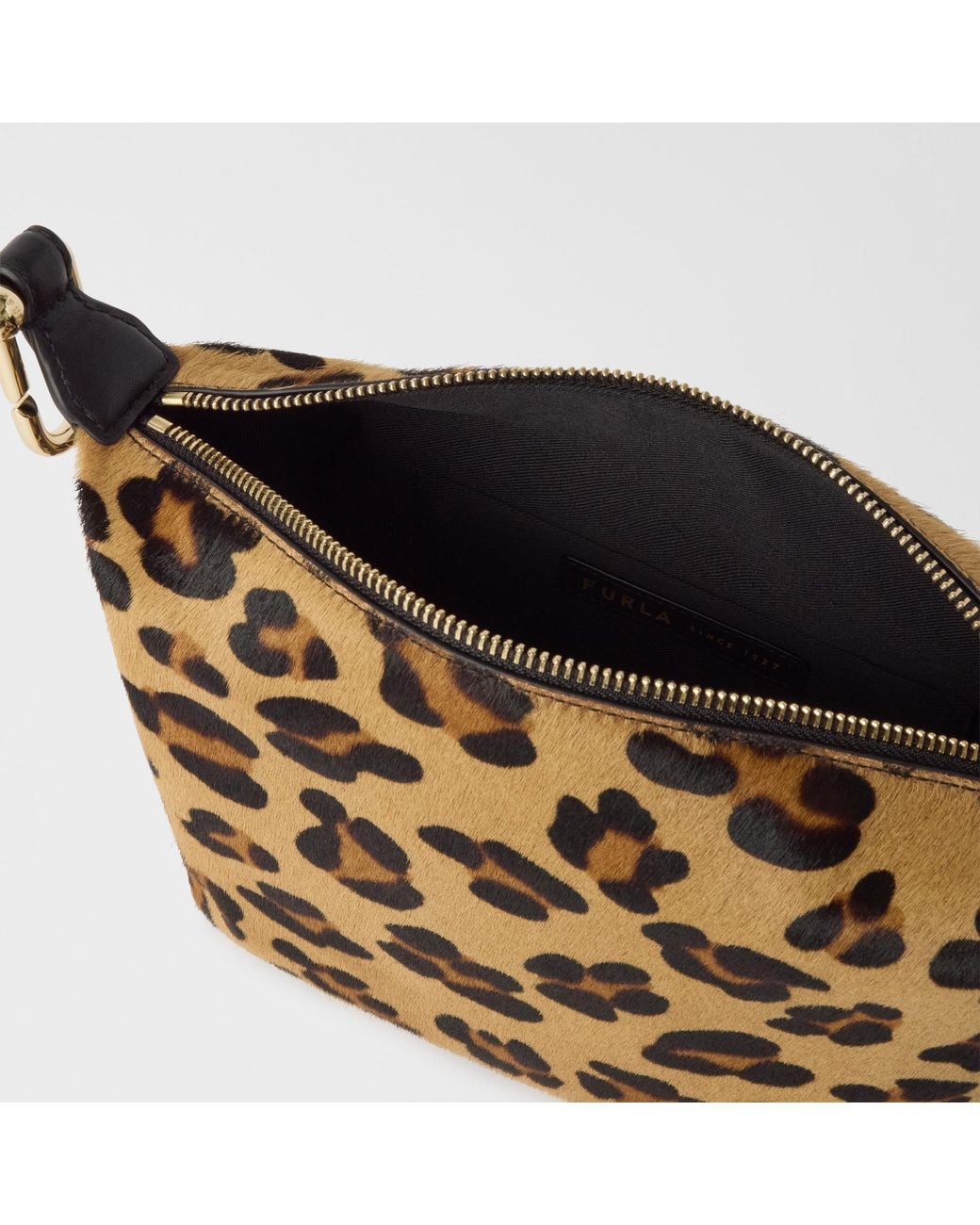 Furla Metallic Tonie Shoulder Bag Xl Toni Cioccolato Leopard Print Pony Calf Leather
