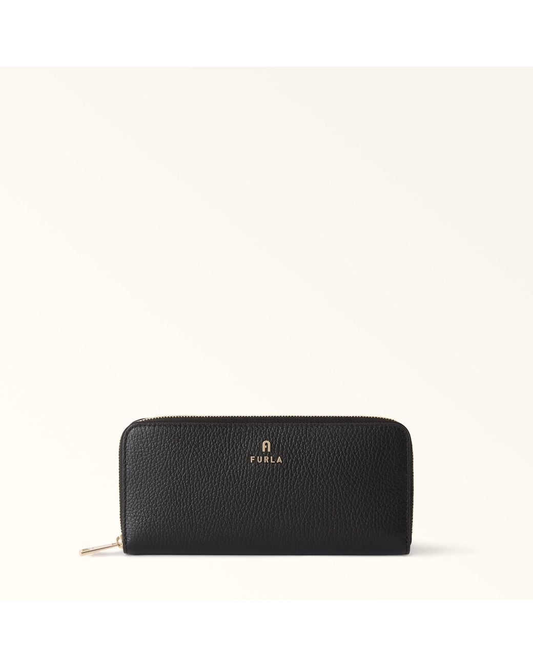 Furla Black Camelia Zip Around Nero Grained Calf Leather