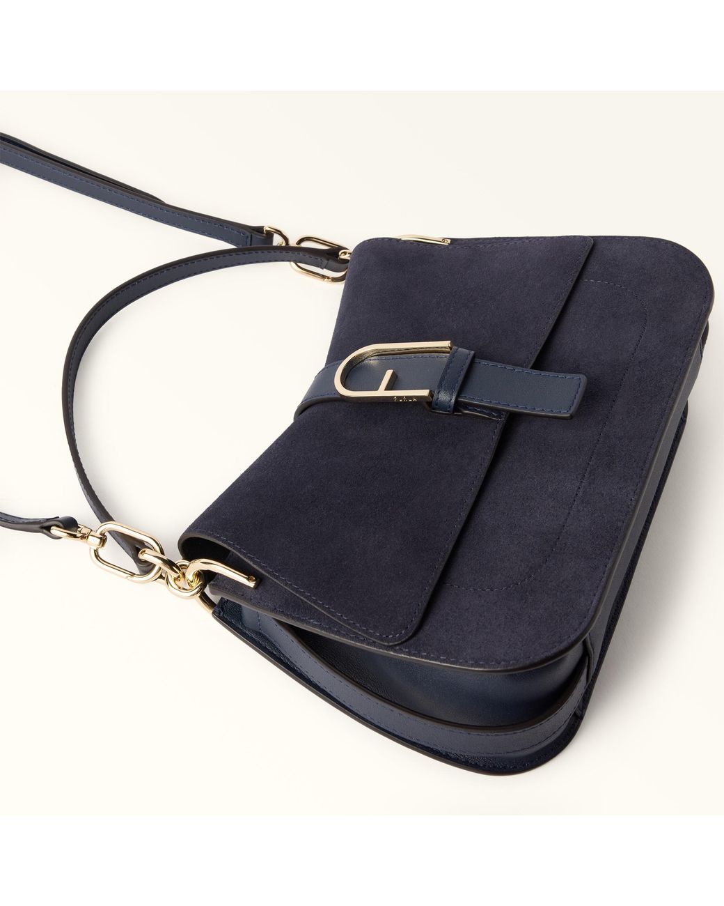 Furla Blue Flow Top Handle Toni Mediterraneo Suede + Claris Lux Calf Leather
