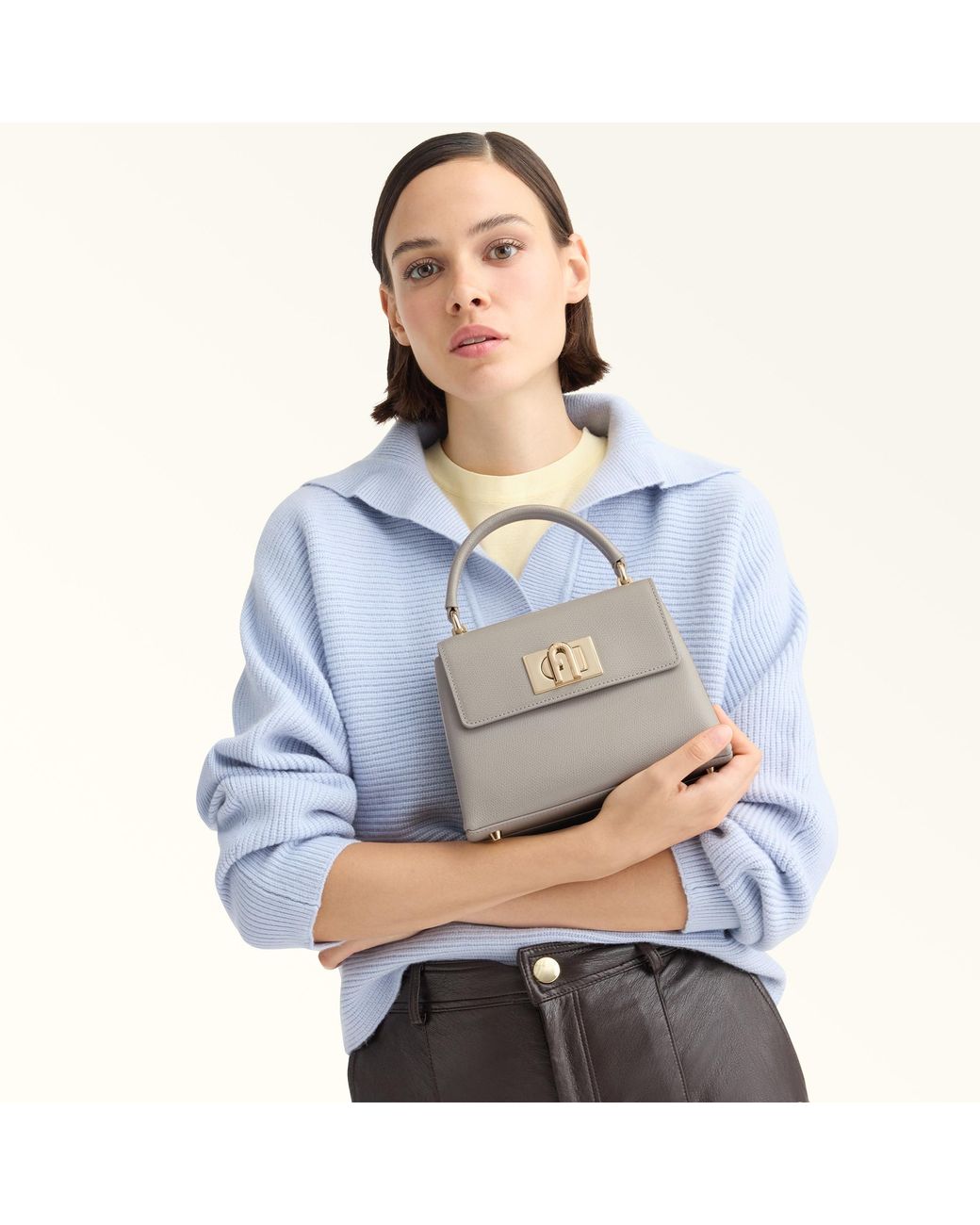 Furla Natural 1927 Top Handle Mini Stone Textured Leather