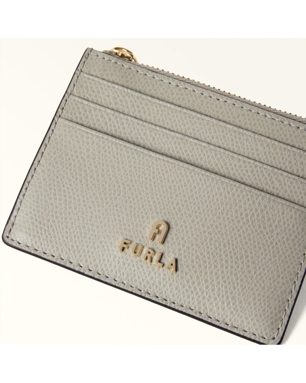 Furla Gray Camelia Card Case Stone Textured Leather