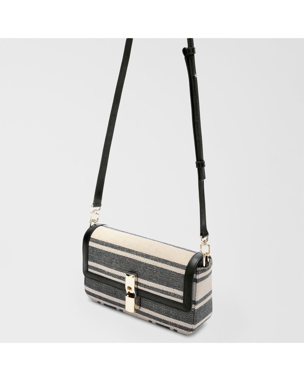 Furla Gray Iride Crossbody Toni Canvas Stripes Fabric + Sidney Calf Leather