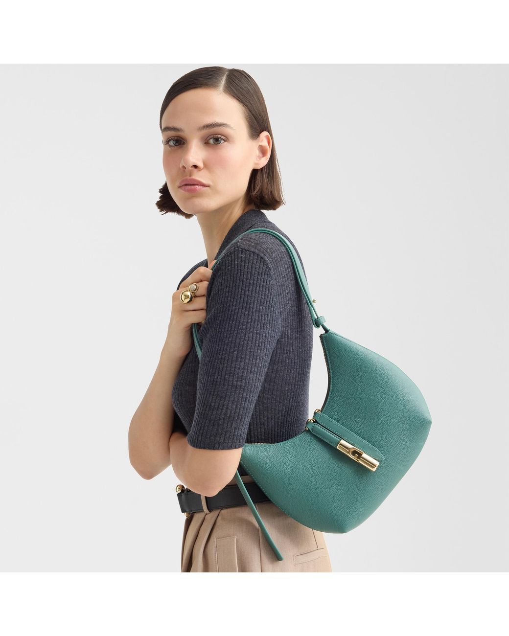 Furla Green Goccia Shoulder Bag Edera Night Calf Leather + Sidney Calf Leather