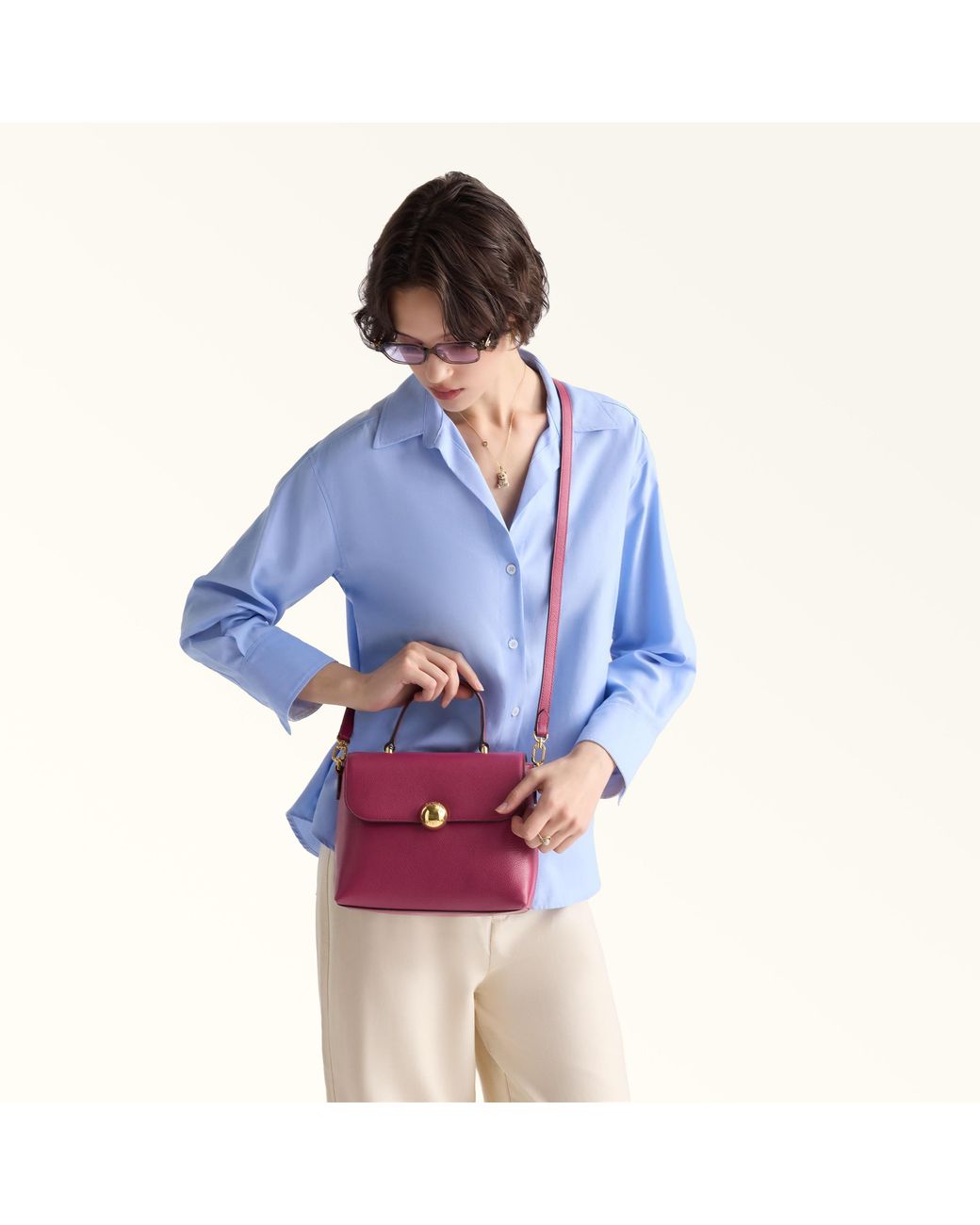 Furla Purple Moonlight Top Handle Rododendro Night Calf Leather
