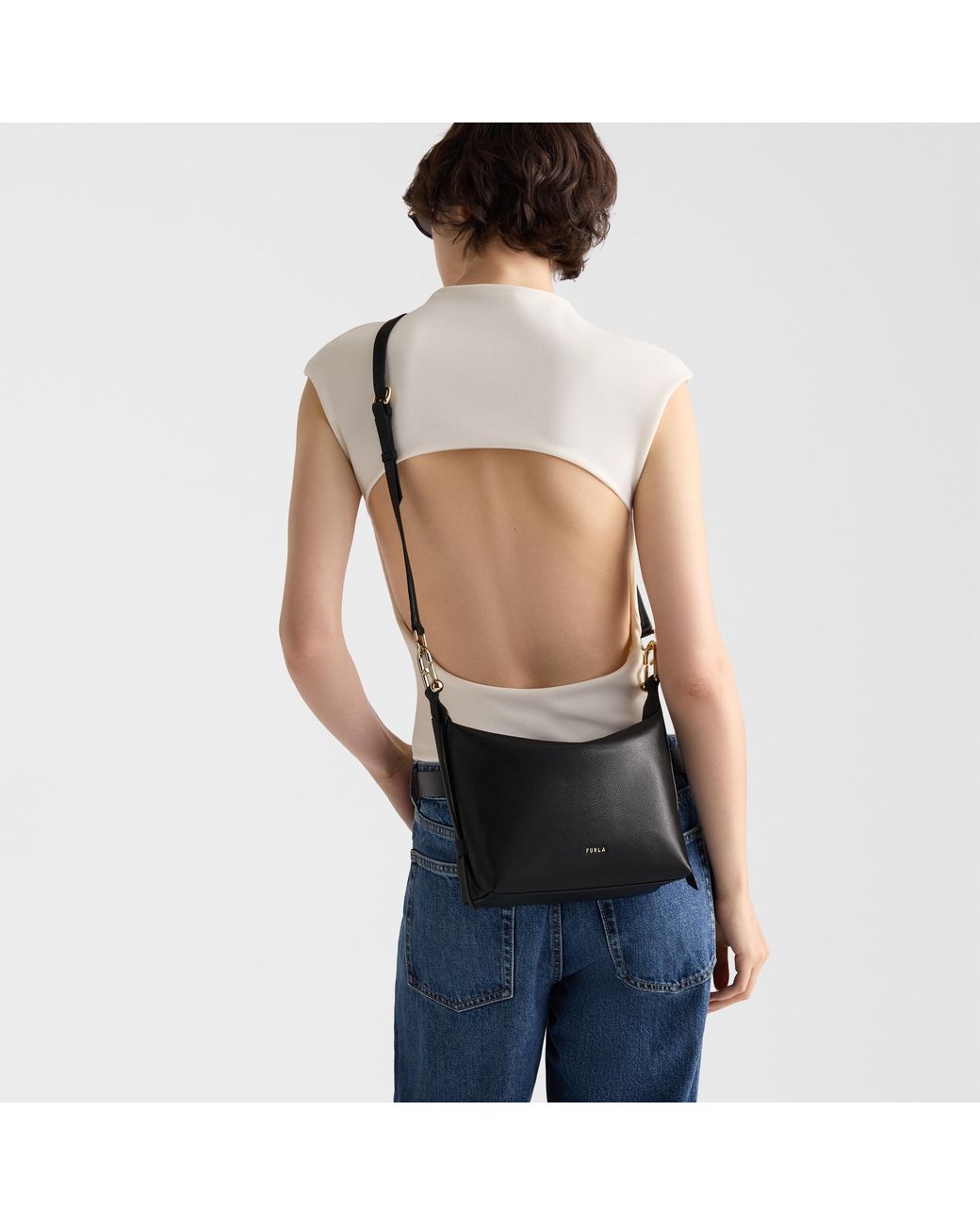 Furla Black Tonie Shoulder Bag Xl Nero Ares Soft Textured Leather