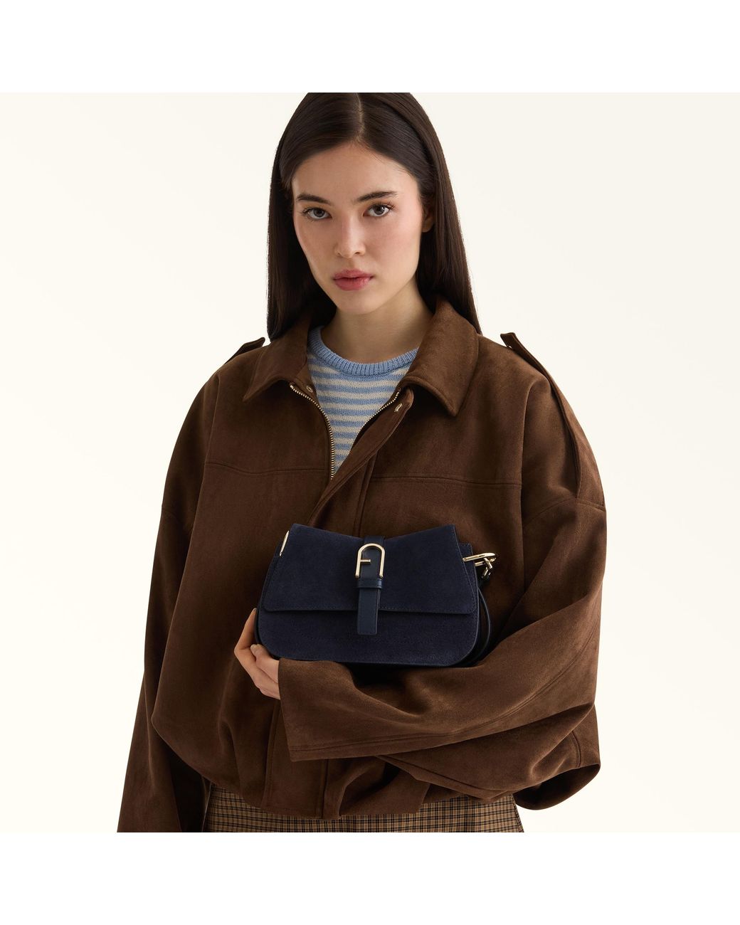Furla Blue Flow Top Handle Mini Toni Mediterraneo Suede + Claris Lux Calf Leather