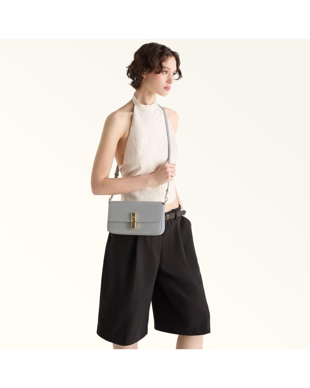 Furla Gray Iride Crossbody Nebbia Textured Leather