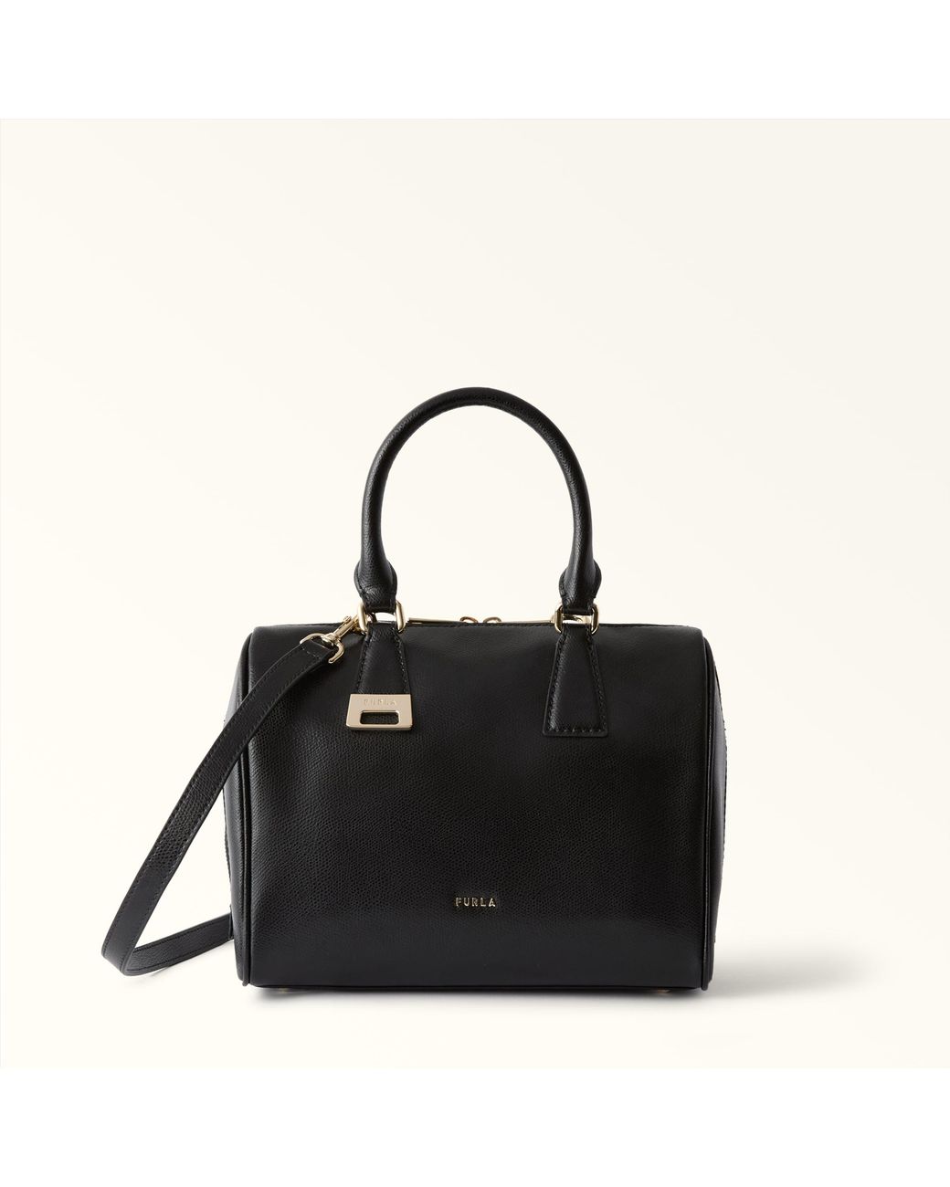 Furla Black Olivia Boston Bag S Nero Ares Soft Textured Leather