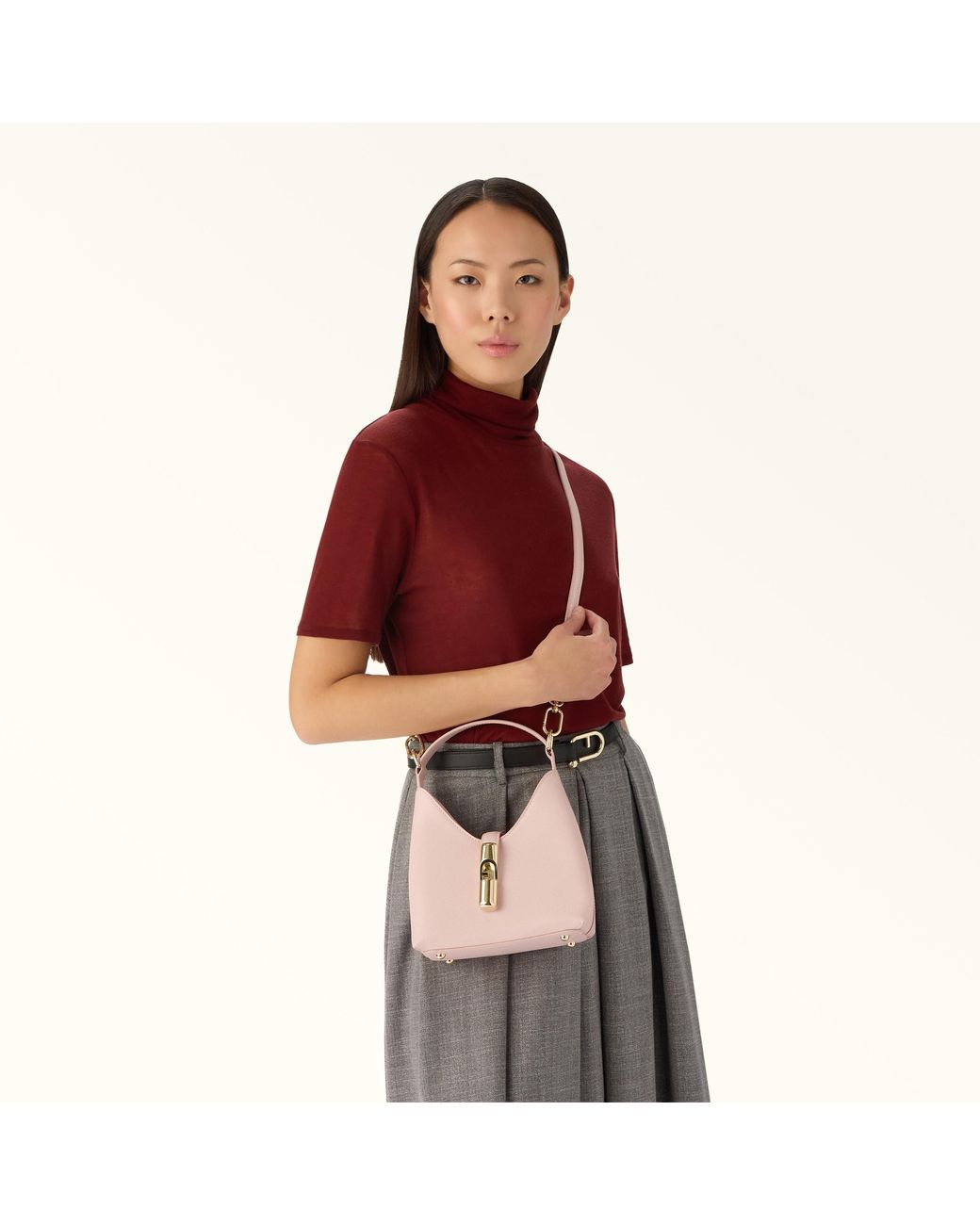 Furla Pink Iride Mini Bag Dusty Textured Leather