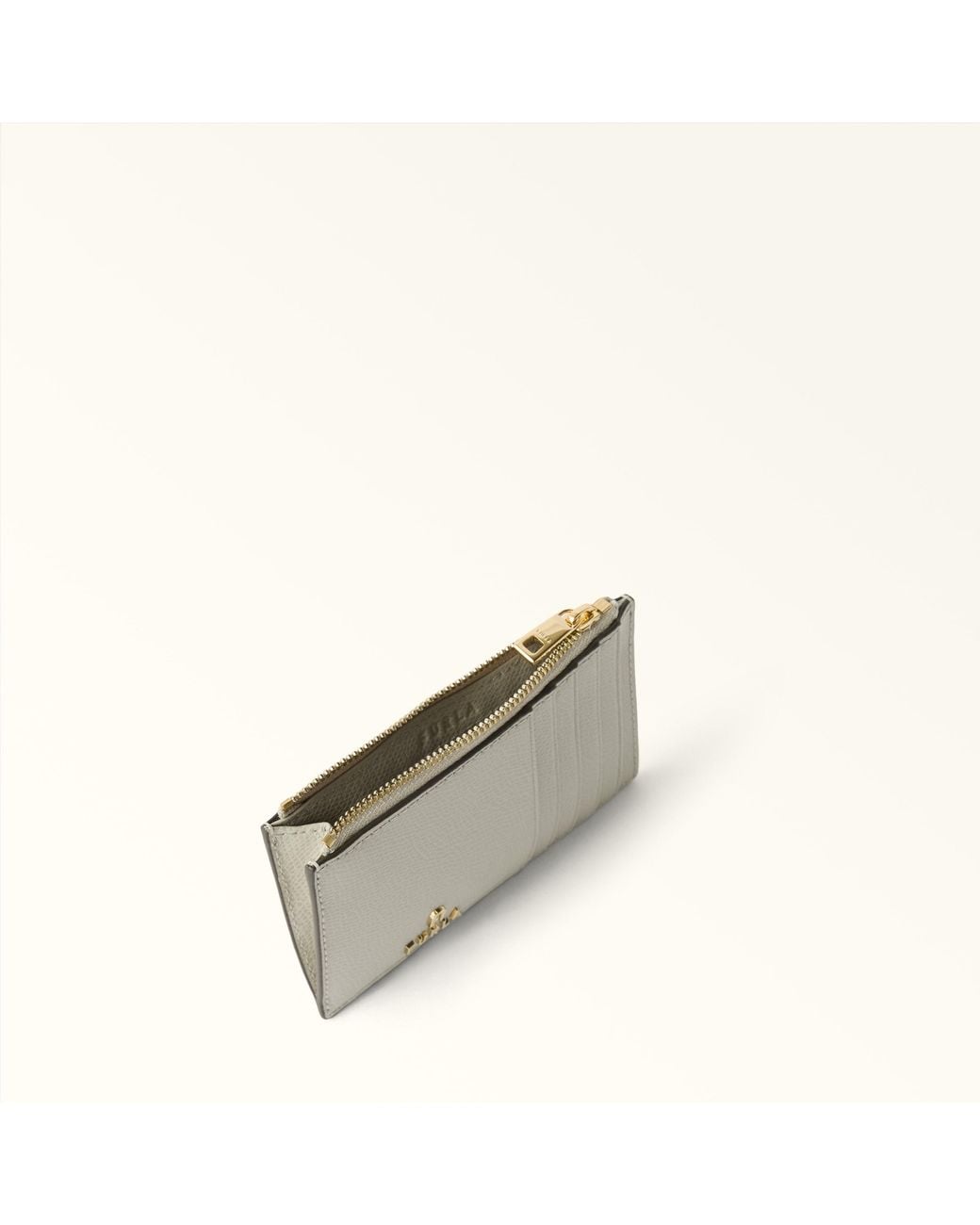 Furla Gray Camelia Card Case Stone Textured Leather