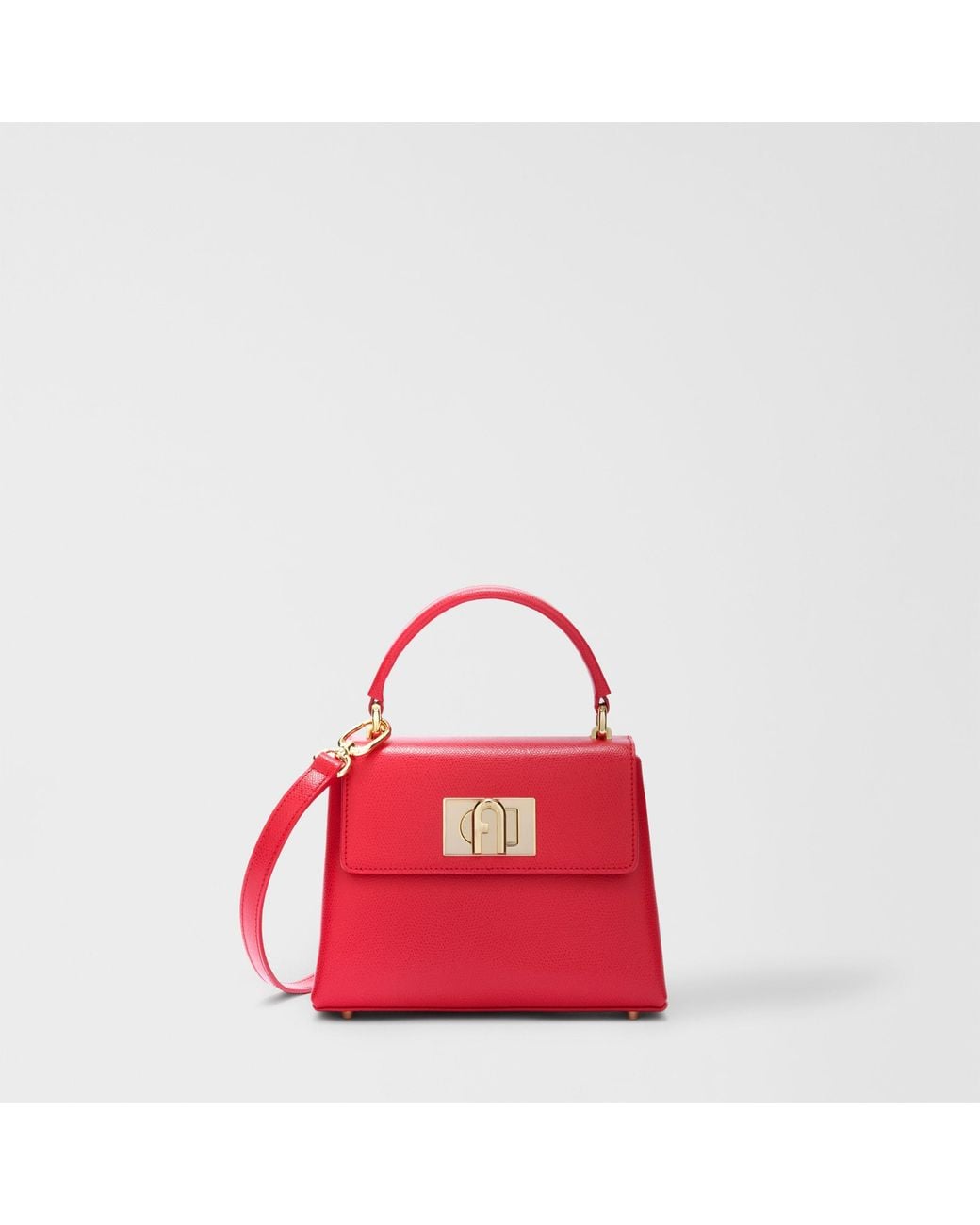 Furla Pink 1927 Top Handle Mini Ruby Textured Leather