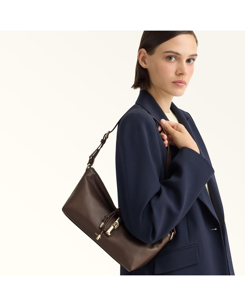 Furla Brown Debby Shoulder Bag Cioccolato Night Calf Leather + Sidney Calf Leather